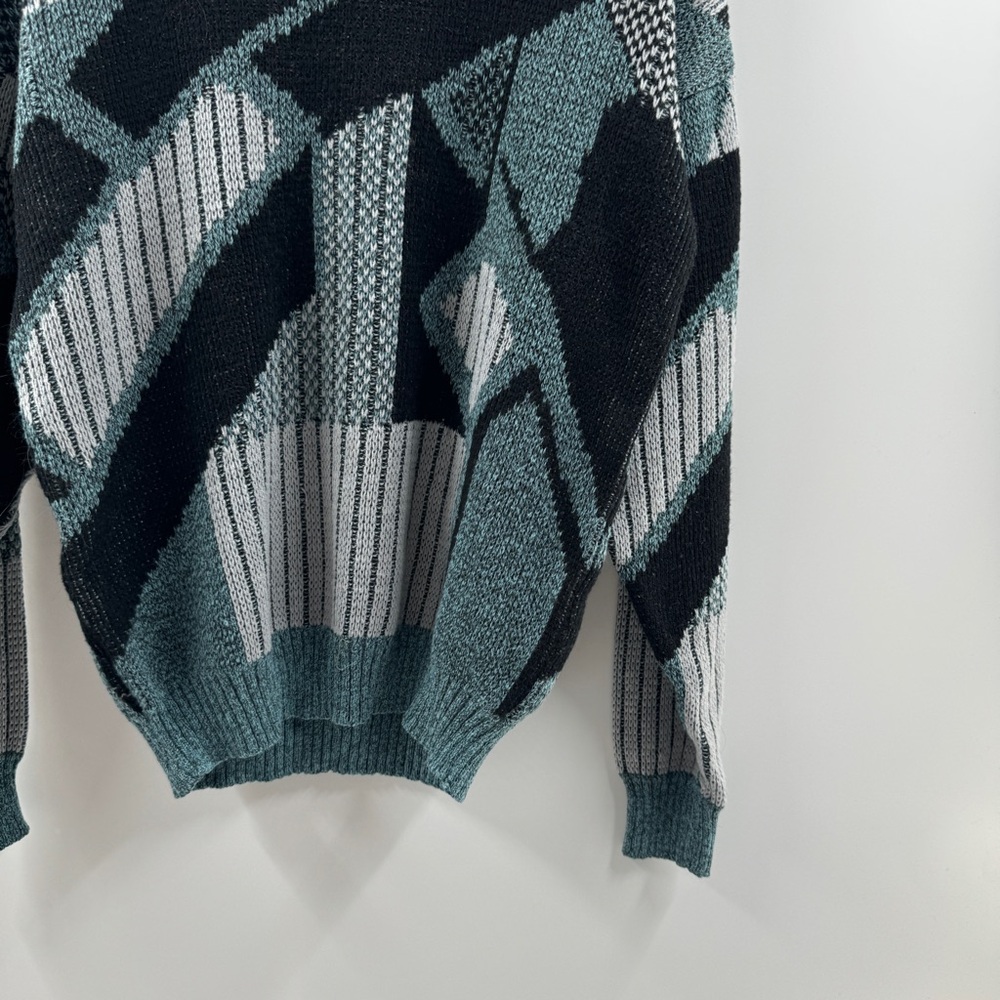 Pacific Club by NAK Abstract Knit Sweater Teal Grey Medium - Picture 3 of 6